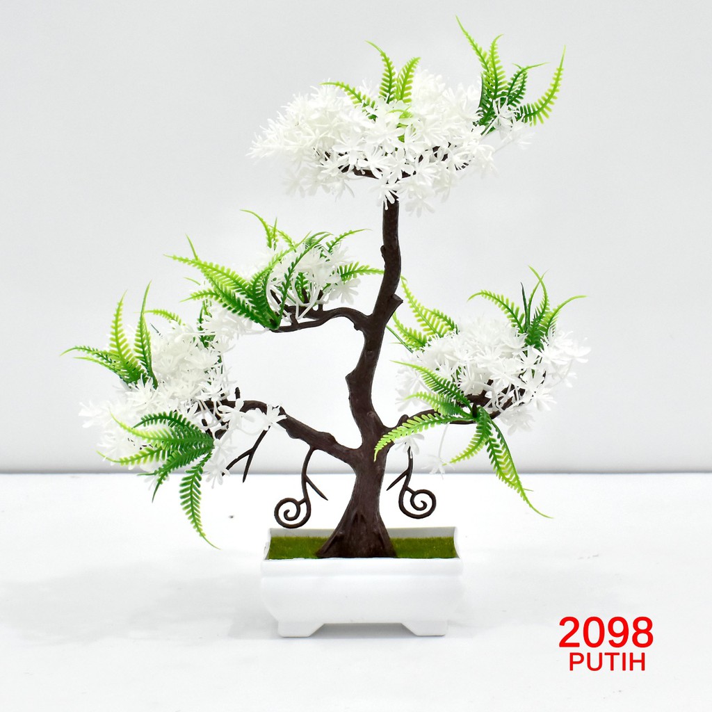 COD / TF11 TANAMAN BUNGA BONGSAI HIAS POT TANAMAN DEKORASI RUMAH BUNGA PLASTIK IMPORT P2098-PUTIH