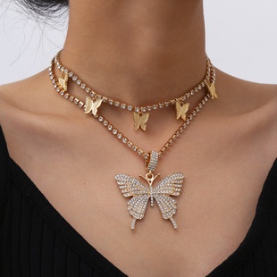 Butterfly Kalung Dengan Liontin Rumbai Kupu-Kupu Warna Kontras | Aksesoris Wanita | Kalung Rantai Dengan Liontin Bunga Untuk Wanita | Kalung Bahan Stainless Steel