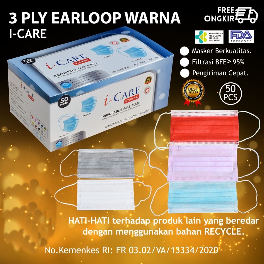 Masker 3ply isi 50 Pcs 3 Ply Premium Quality Termurah Terdaftar Kemenkes BNPB