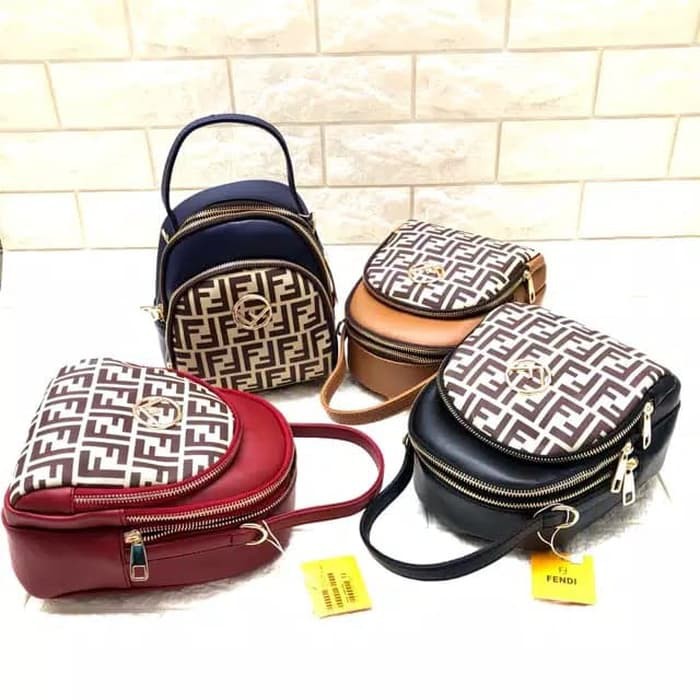 TAS BATAM TAS WANITA IMPORT TAS RANSEL FENDI 3IN1 3 RUANG BACKPACK - Hitam