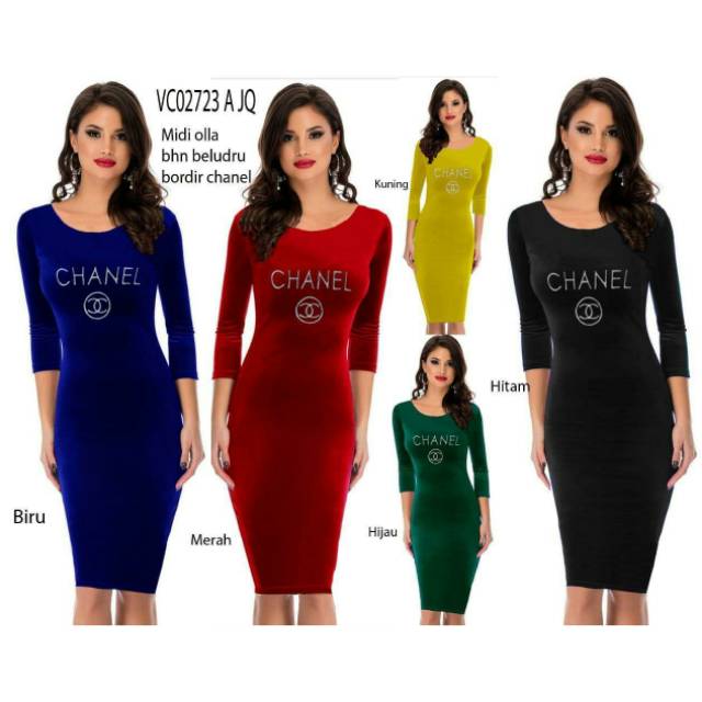 MIDI Dress Import Dres midi bludru 02723 BORDIR CHANEL
