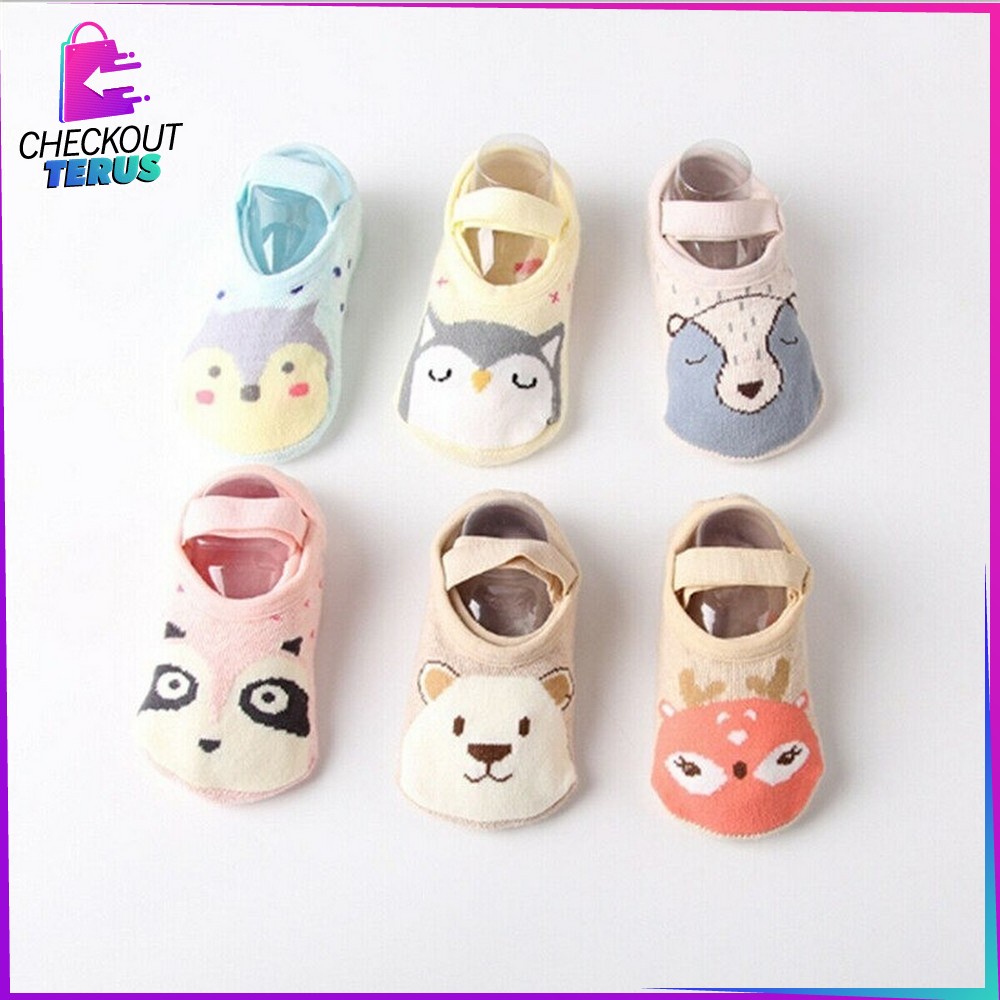 CT P91 Kaos Kaki Anak Anti Slip Ankle Bayi Anti Tergelincir Baby Socks Anti Slip Dengan Strap Kaos Kaki Karakter Kartun Hewan