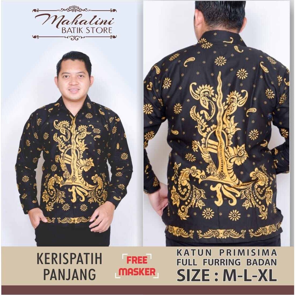 Kemeja batik panjang PUSAKA EMAS / batik pria terbaru warna emas hitam / baju batik panjang bahan katun halus lapis furing badan / batik cowo terbaru 2022