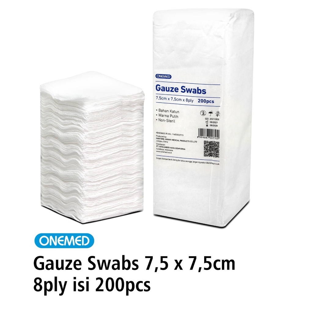 Kasa Lipat Gauze Swabs 7,5x7,5cm 8ply OneMed Pak isi 200 OJ2