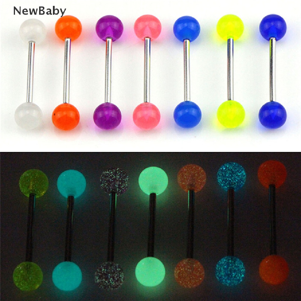 NewBaby 7PCS/Set Glow In The Dark Luminous Barbell Tongue Rings Body Piercing Jewelry ID