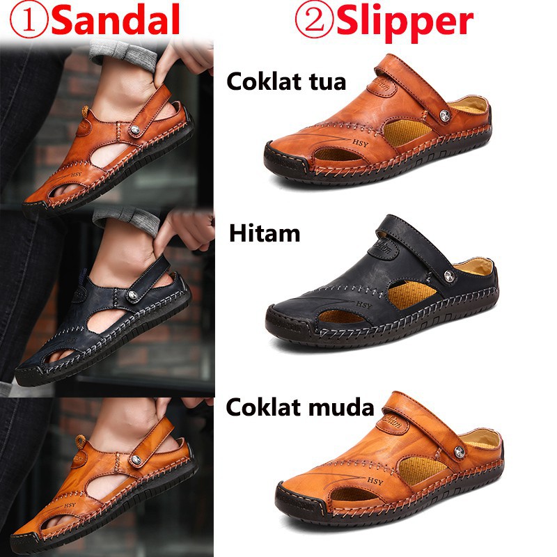 Sandal Slide Pria Sandal kulit Pria Classic Sandal kulit Sepatu Pria Sepatu pantai Sandal Gunung