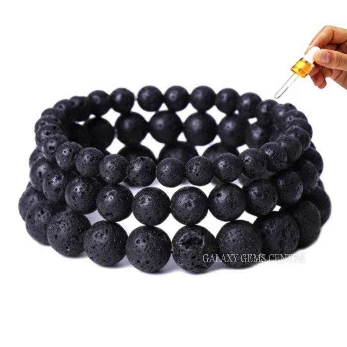 Gelang Batu Natural Black Lava Meteor Original