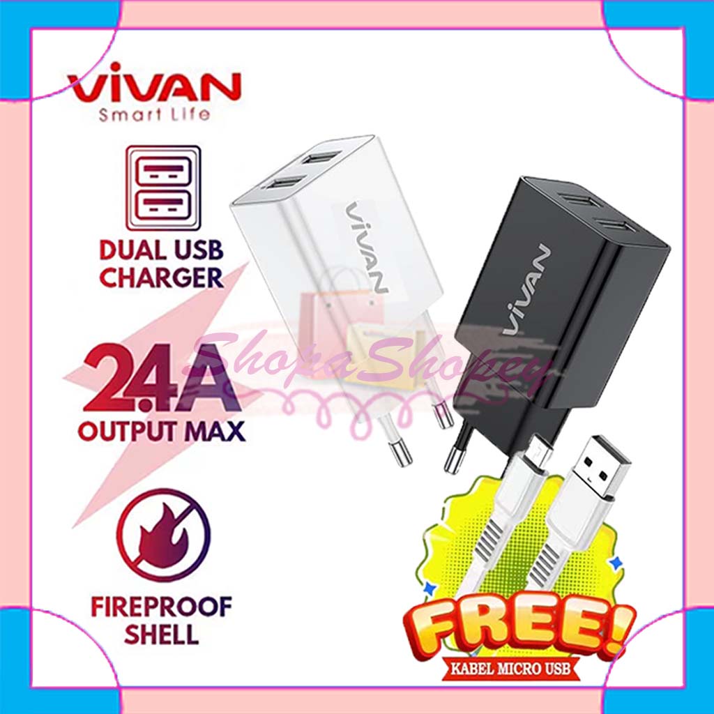 Charger VIVAN Dual USB 2,4A-12W FREE CABLE - DD02