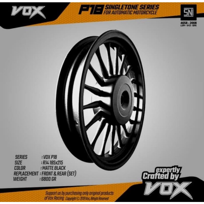VOX Set Velg Racing Beat Vario Scoopy Batang 18 Ring 14 SNI Variasi Velek Hitam Singletone Series