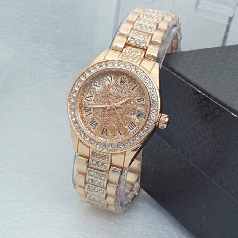Jam Tangan Wanita Bertatah Berlian Batu Kristal/Jam Tangan Rantai