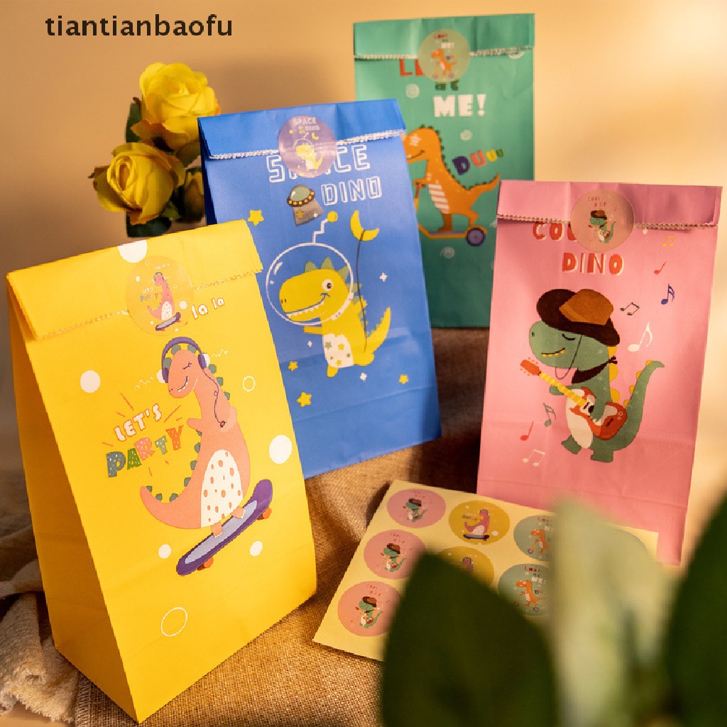 24 Set Tas Kemasan Permen Bahan Kertas Motif Dinosaurus Untuk Hadiah Ulang Tahun Anak