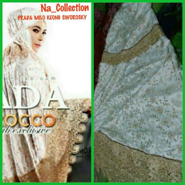 MUKENA PRADA SUTRA PARIS DENGAN TABURAN SWAROVSKI RENDA KEONG WARNA MILO