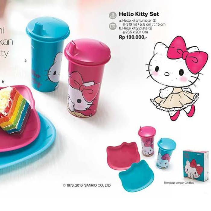 PROMO SALE 1 SET Hello Kitty Set Piring Tempat Makan Anak DAN BOTOL MINU TUPPERWARE*ORII