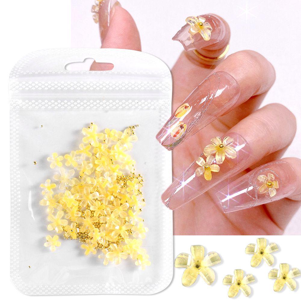 AUGUSTINA Agustinina Bunga Nail Art Perhiasan DIY Fashion Bunga Kuning Resin Kaviar Manik-Manik Flatback Kristal Hiasan Kuku