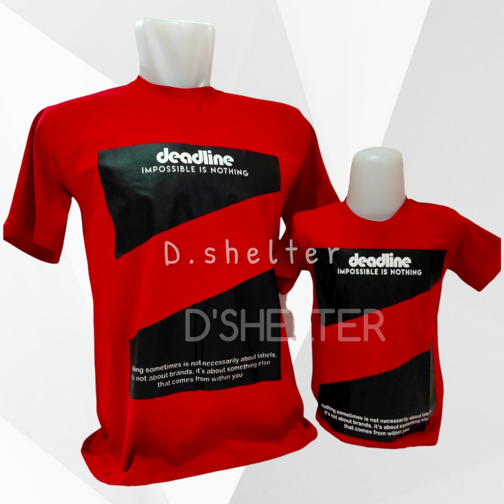 Baju Kaos Distro Couple (Anak &amp; Dewasa) DEADLINE Merah Simple/ D.shelter