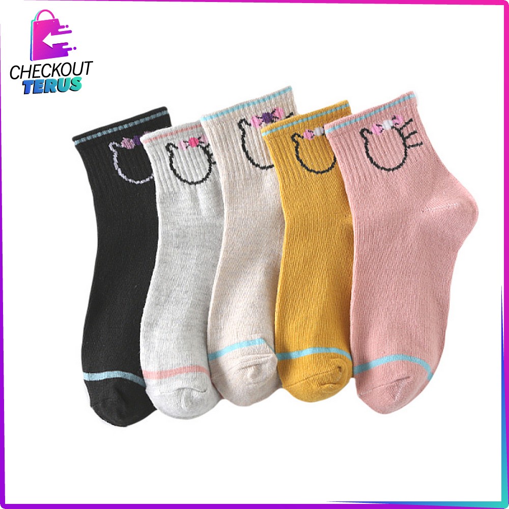 CT P257 Kaos Kaki Motif Garis Kucing Panjang Semata Kaki Ala Korea Kaos kaki Pendek Wanita Import Kaos Kaki Lucu Murah