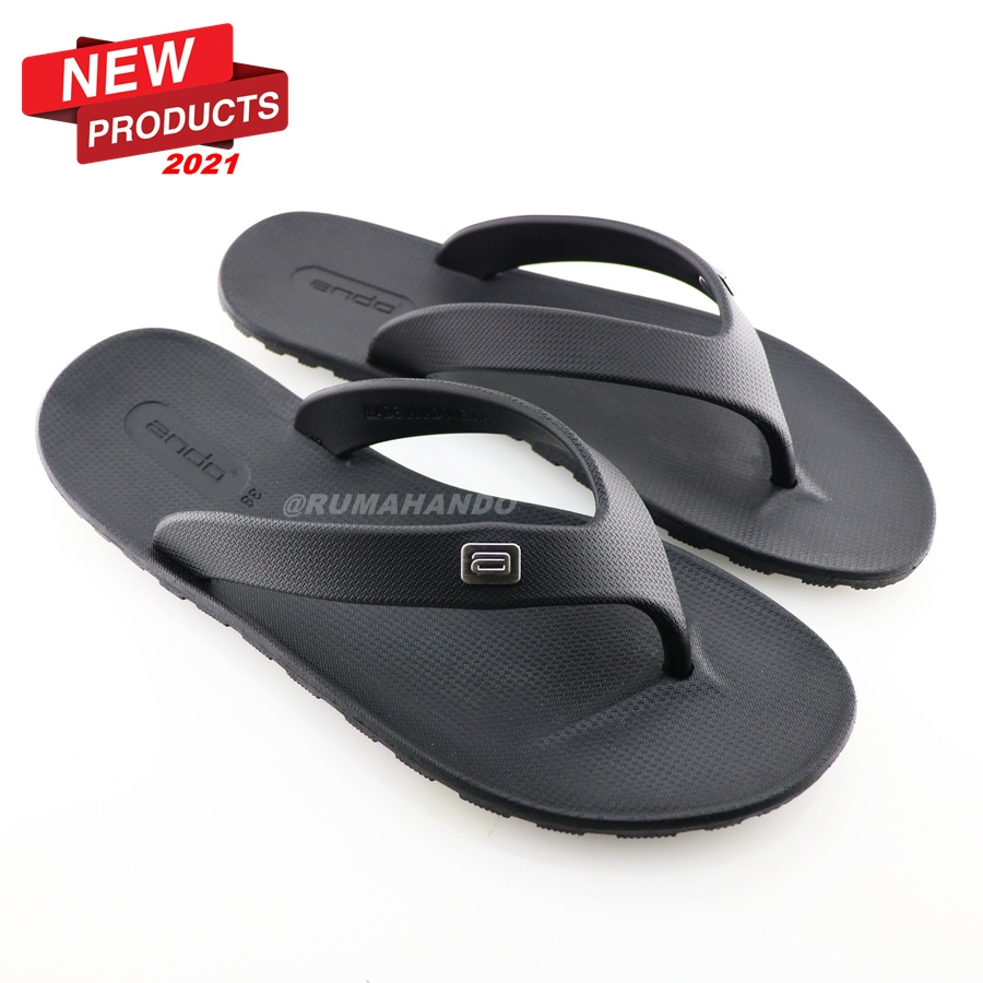 Ando Viral Hitam/Hitam - Sandal Jepit Pria dan Anak Besar Terbaru 2021 Ando Surabaya