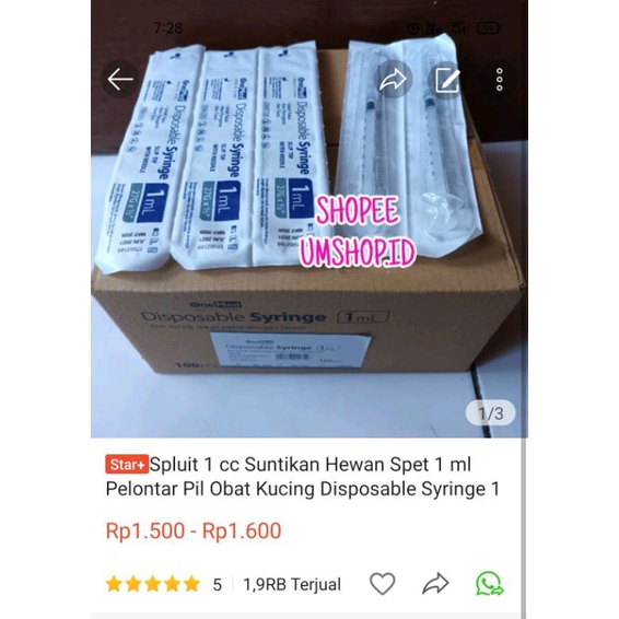 Pipet Spuit Pelontar Obat Kucing Anjing Spet 1cc 3cc Spetan 1 ml 3 ml