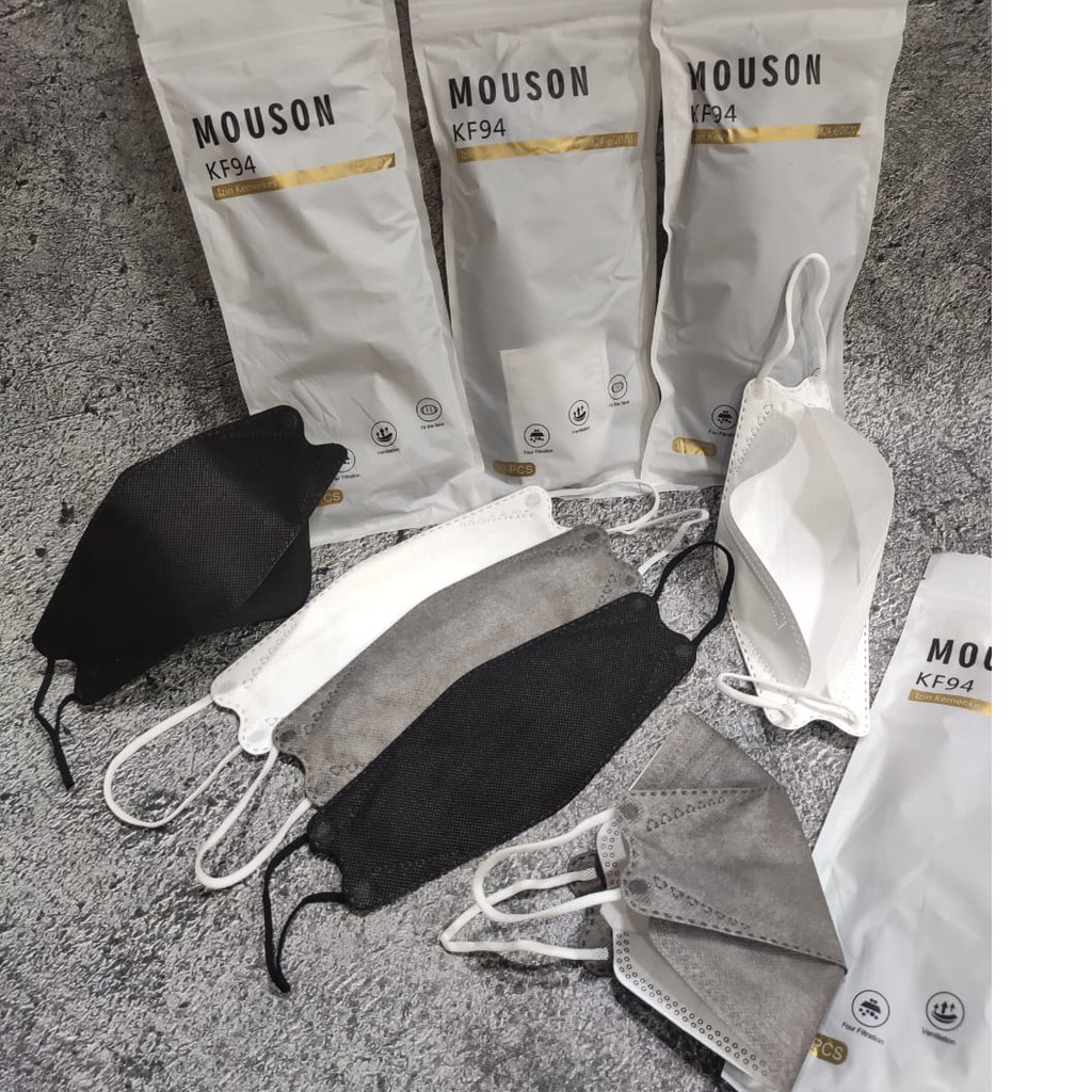 NEW BLACK GREY WHITE MOUSON KF94 PACK - MASKER KF94 4PLY PROTECTIVE MASK - MEDICAL GRADE