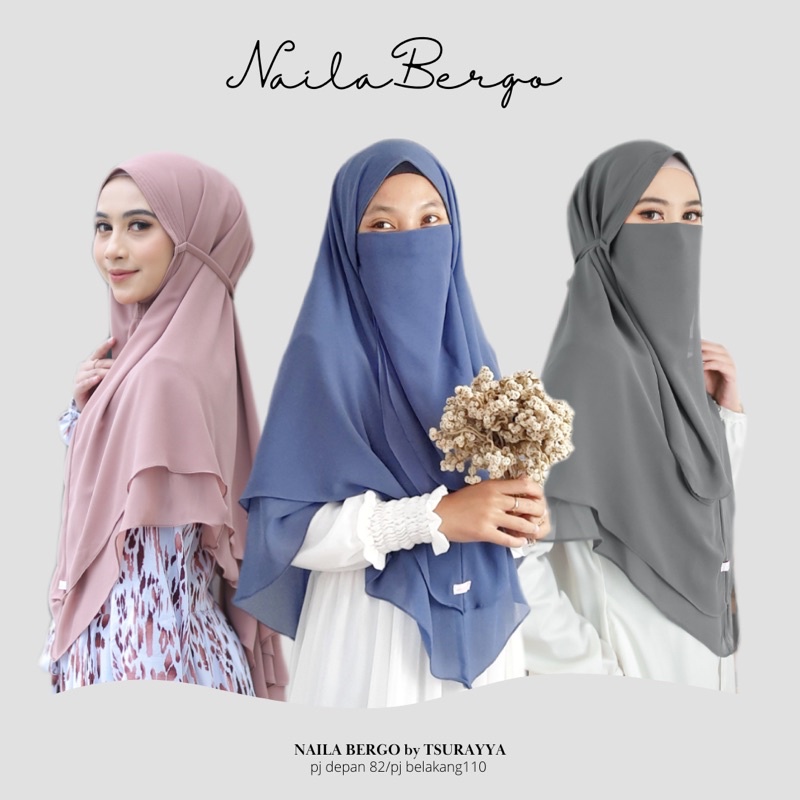 (Part 1)Bergo Tali Ceruty Naila Set Cadar Tali 2 layer/Bergo Tali Maryam bahan ceruty