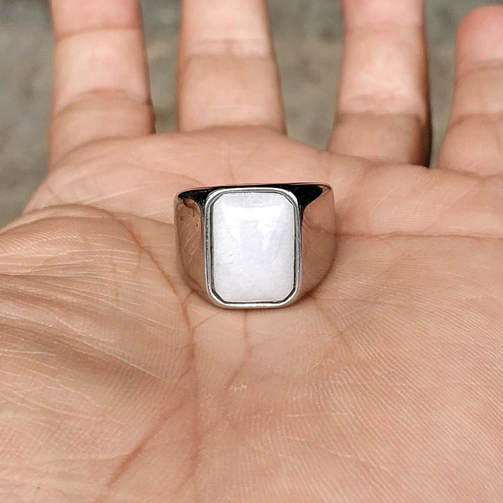 CINCIN BATU AKIK NATURAL GIOK PUTIH MINIMALIS TITANIUM SQUARE