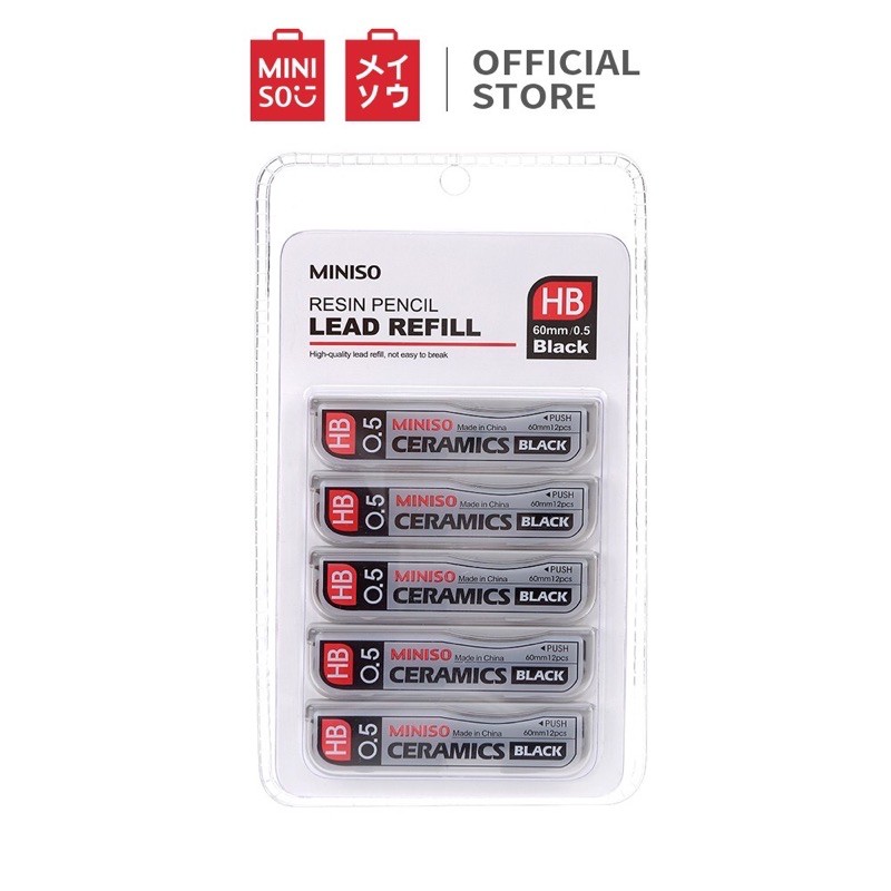 

MINISO 5pcs Resin pencil lead refill 60mm/0,5 black. (1pack isi 5pcs) Isi pensil mekanik