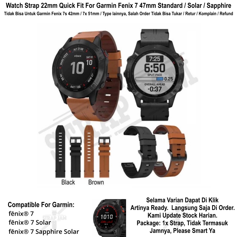 STRIP Tali Jam Garmin Fenix 7 47mm - Strap Quick Fit 22mm Leather Kulit Tebal