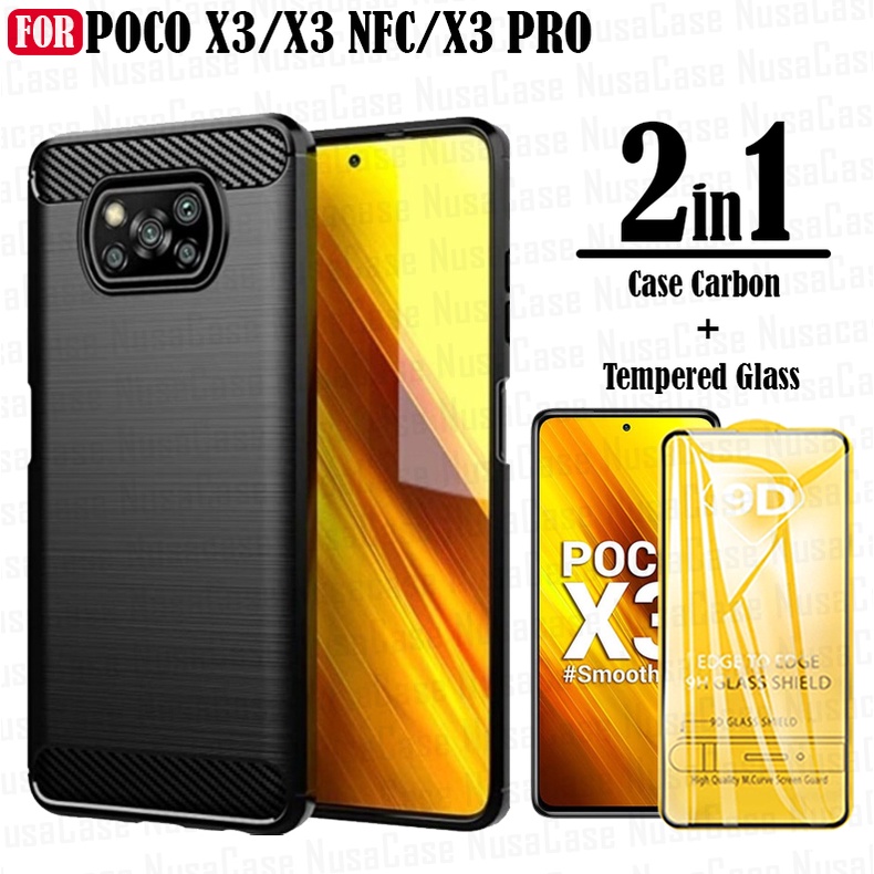 PROMO Paket 2 in 1 Xiaomi POCO X3 / X3 NFC / X3 PRO Softcase Carbon Ipaky Free Anti Gores Layar Premium Protector Screen Handphone