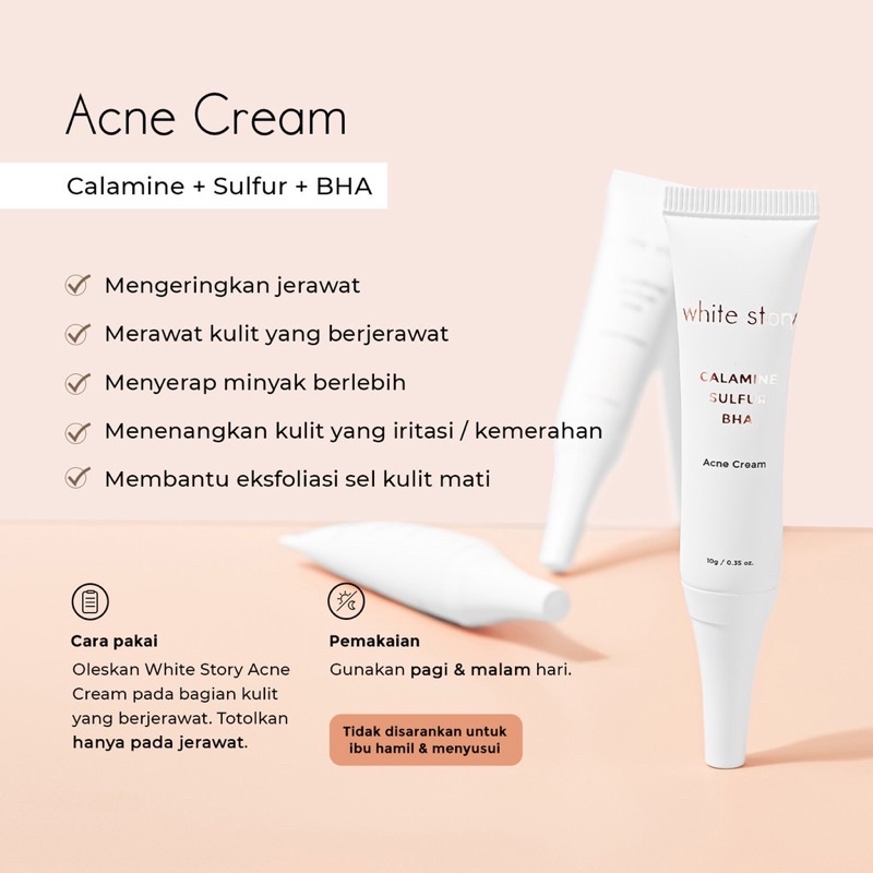 WHITE STORY Acne Cream Indonesia / Brightening Hydrating Advanced Soothing Exfoliating Peeling / Facial Wash Toner Essence Serum Day Night Underarm Eye Gel Clay Mask Masker Wajah Cleanser Cleansing Moisturizer Body Scrub Soap Face Care Oil / Paket Lengkap