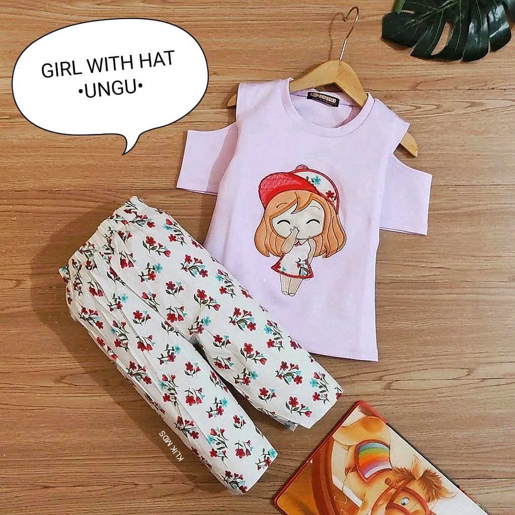 Klik Mds Setelan Baju Anak Bayi Perempuan Girl With Hat Ukuran S-M-L-XL Usia 3 bulan - 4 Tahun