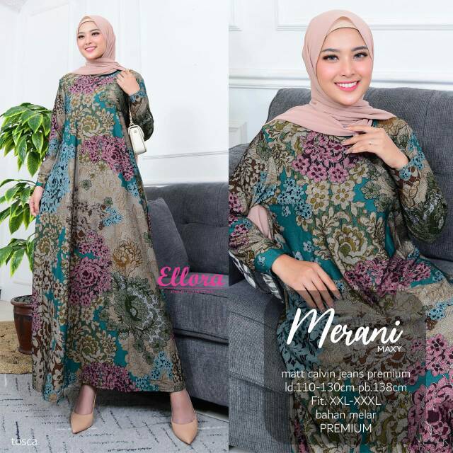 Gamis Jumbo Calvin Jeans Premium Merani Maxy LD 130 Bahan Melar