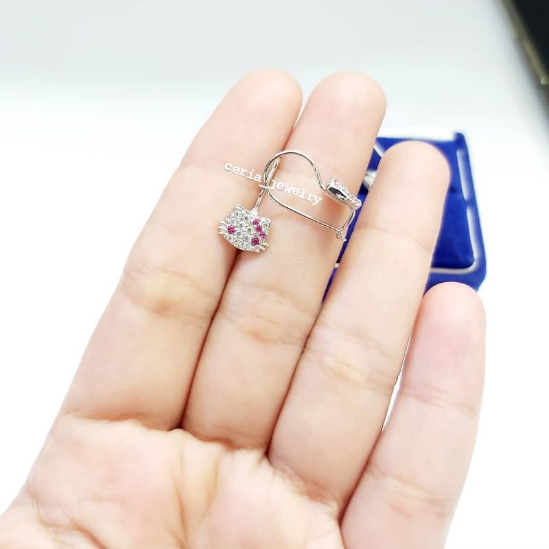 Anting Anak Perak Asli Silver 925 Lapis Emas Model Hello Kitty - Perhiasan Perak Anak