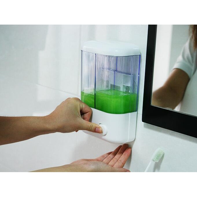 Dispenser Sabun Cair 2 Tabung Tempat Shampo dan Sabun