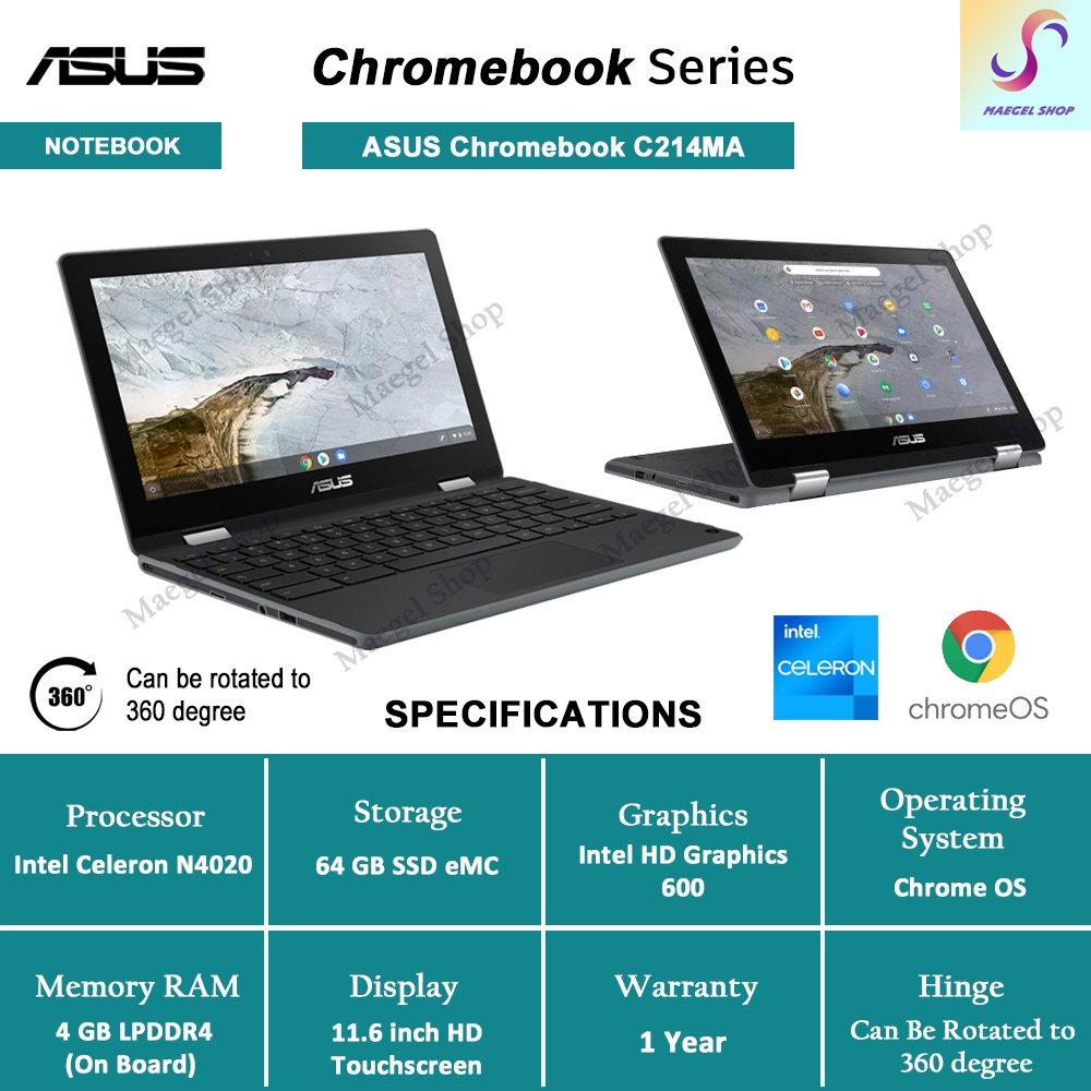 Asus Chromebook Flip C214MA 11.6 inch HD Touchscreen/Intel N4020 - Chrome OS - 4GB RAM/64GB SSD eMC
