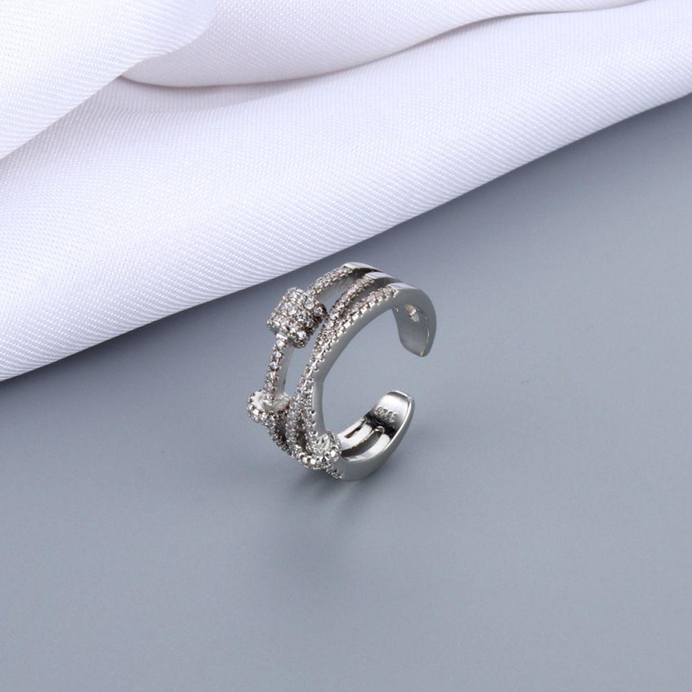 Needway Cincin Perempuan Elegan Fashion Perak Multilayer Salib Zirkon Perhiasan Fashion