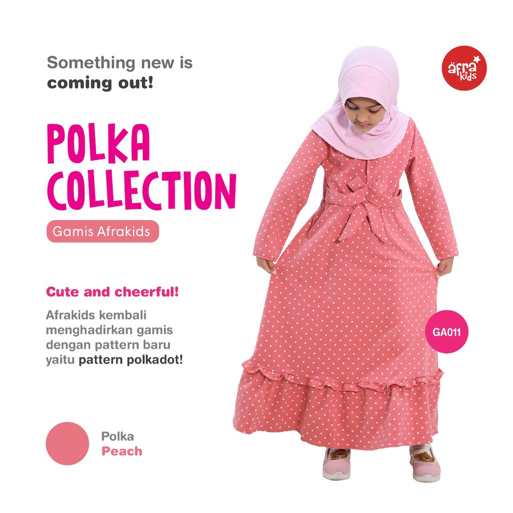 Gamis Anak Afrakids POLKADOT GA008-Navy &amp; GA011-Peach, Size M, L &amp; XL