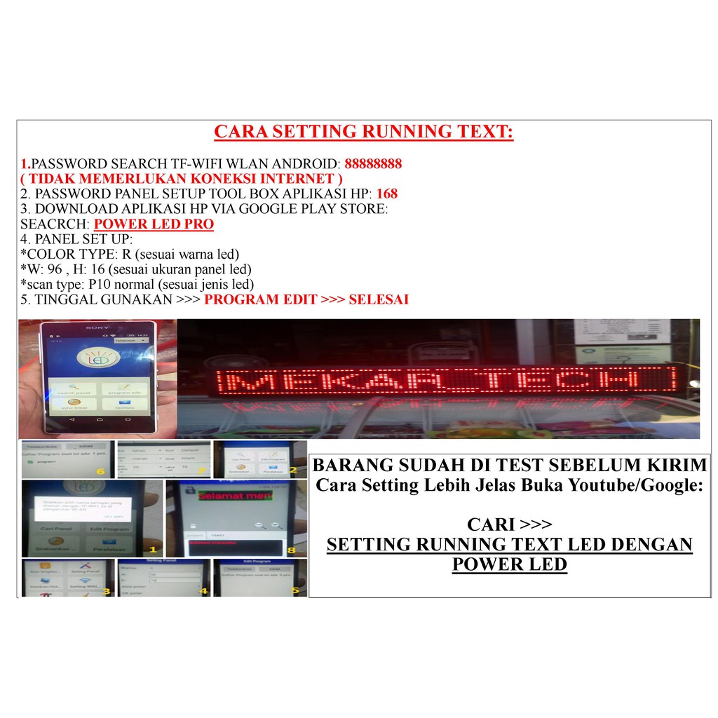 Running Text Outdoor 20x100cm 20 X 100 Cm Led Merah Wifi Setting Hp Android Tulisan Berjalan Shopee Indonesia