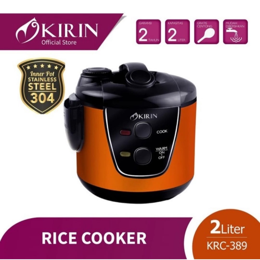 Rice Cooker Stainless Kirin KRC 389 2 Liter Magic Com Kirin 389 ss Penanak Nasi Kirin KRC-389 Stainless Panci Stainless