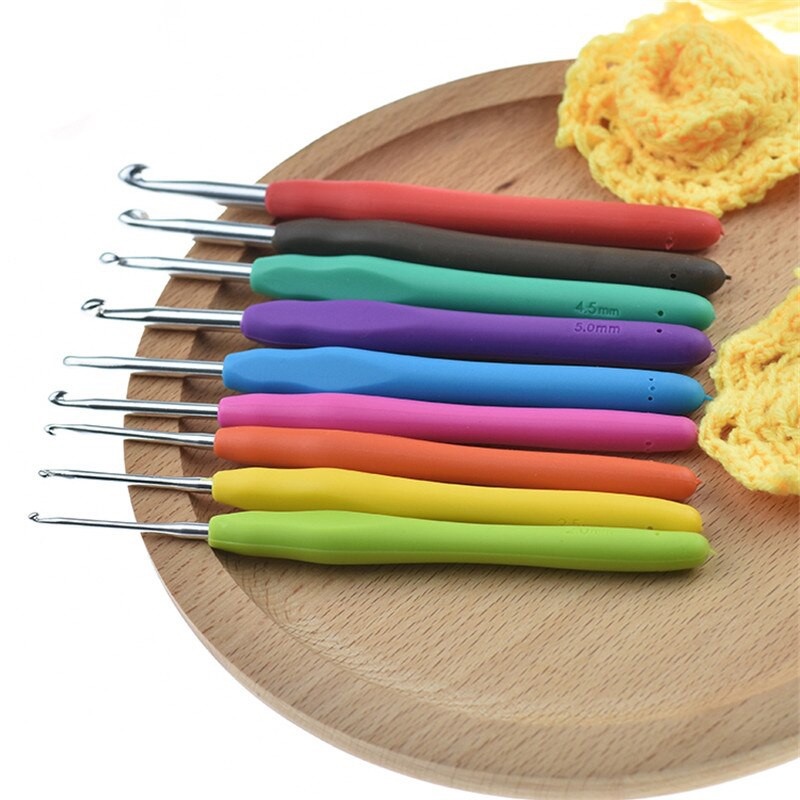 AnekaBenang - Hakpen (Alat/Jarum Rajut) ANK Gagang Karet 9 size / Silicone Handle Alu Crochet Hooks - SET