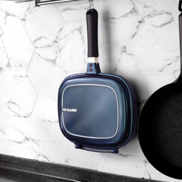 NEW.. happycall titanium jumbo grill double pan BLUE/happycall ORIGINAL