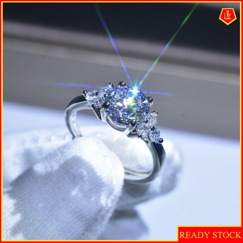 Pt950 Cincin Lapis Silver Model Terbuka Aksen Berlian Untuk Wanita