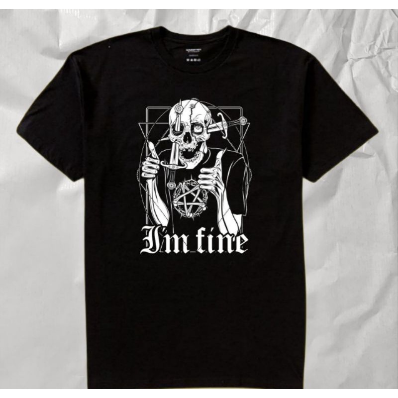 Kaos Distro IM FINE SATAN 666 Baju METAL Logo hitam/black Dewasa Pria Wanita tee Tshirt MAN WOMEN