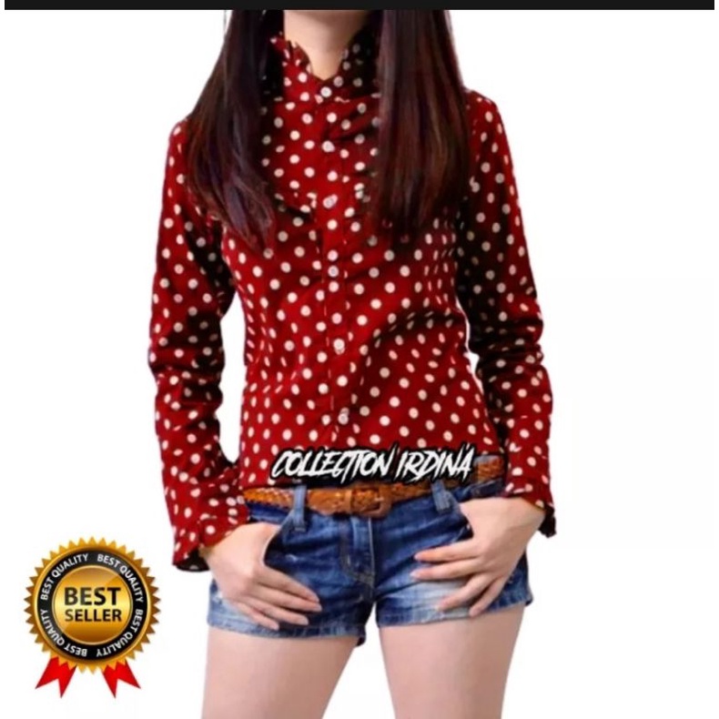 kemeja kerja wanita motif polkadot
