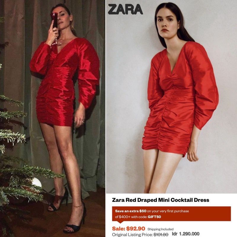 Zara Red Draped  Mini Dress Wanita  Sexy / Glamour Original Branded