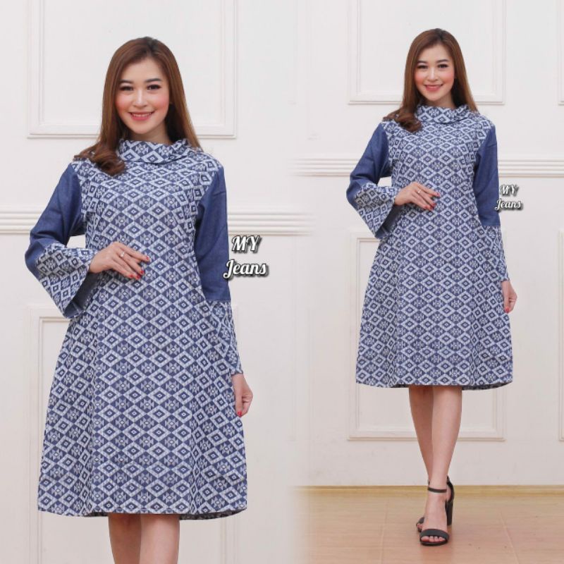 Batik tunik bahan denim/jeans halus batik DB thamrin city