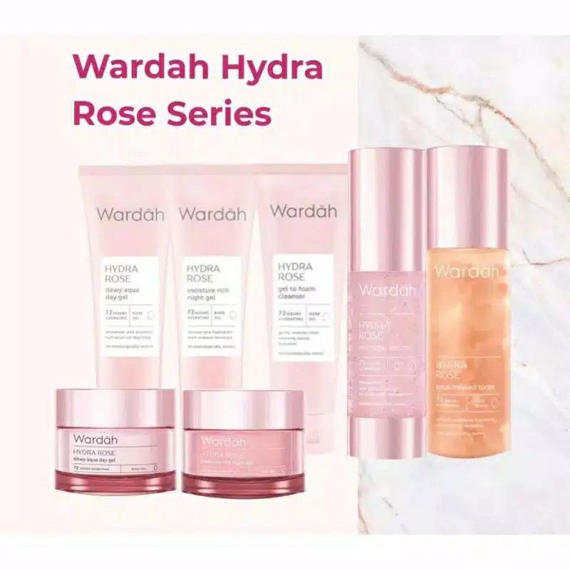 Wardah Hydra Rose Series Dewy Aqua Day Gel 17ml / 40ml | Moisture Rich Night Gel 17ml / 40ml | Micro Gel Serum 30ml | Petal Infused Toner 100ml | Gel To Foam Cleanser 100ml