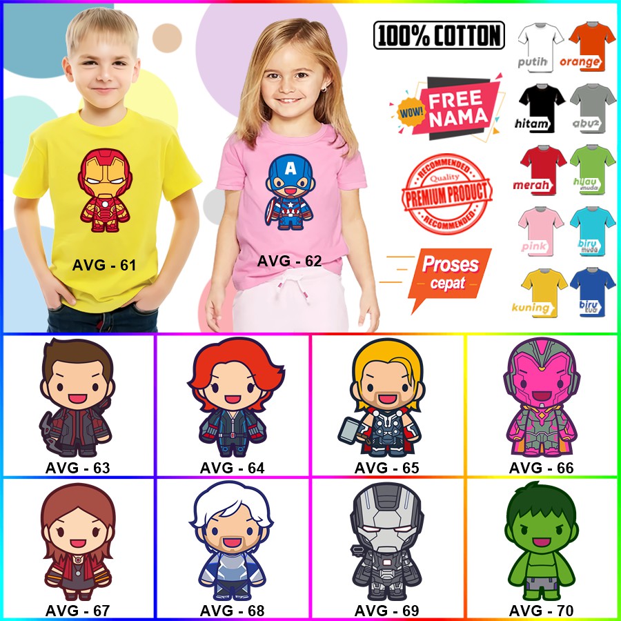 Baju Kaos ANAK DAN DEWASA AVENGERS COUPLE (FREE NAMA)