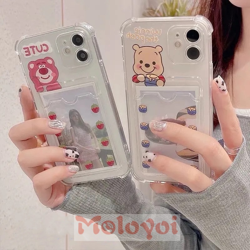 Soft Case Dompet Kartu Transparan Motif Kartun Winnie The Pooh Untuk Iphone 6 6s 7 8 Plus 12 11 Pro Max X Xr Xs Max Se 2020