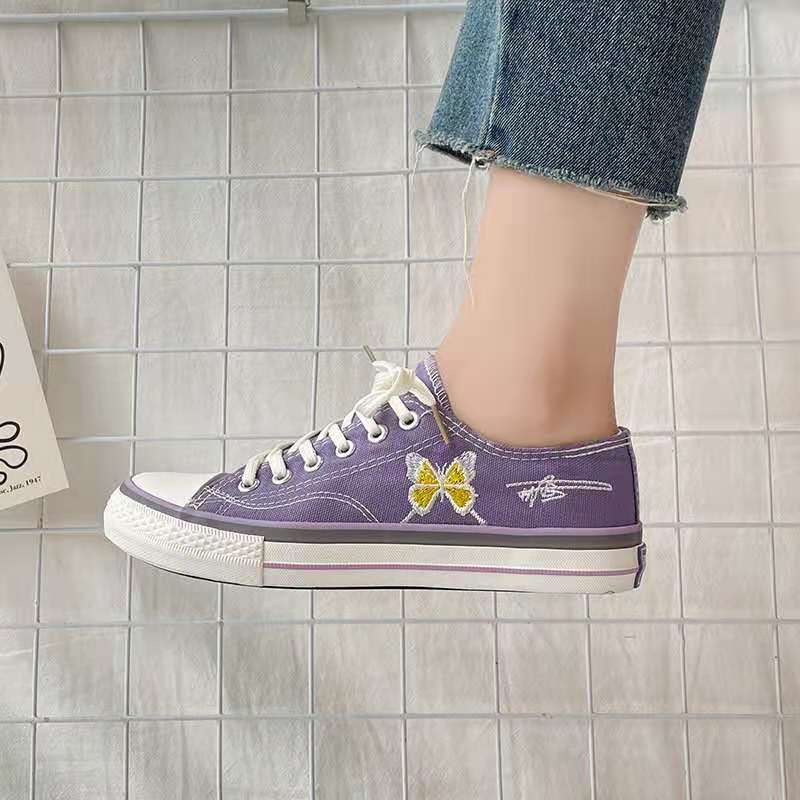 BJS3936 - BLACK/PURPLE/WHITE - Sepatu Sneakers Flat Wanita Cantik SEPATU WANITA SNEAKERS TALI FLAT MOTIF KUPU-KUPU JOGGING SPORT OLAHRAGA LARI PAGI FASHION IMPORT TERMURAH TERLARIS TERBARU BAGSTORE JAKARTA JSS3936