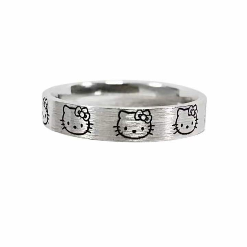 Sanrio Kulomi Cincin Pasangan Motif Kartun Hello Kitty Bahan Tembaga Putih Adjustable Untuk Priawanita